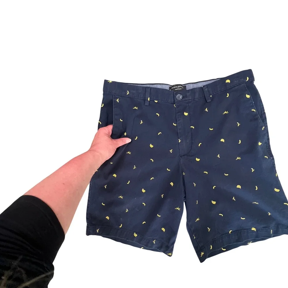 Banana Republic Aiden Short Mens 36 Navy Blue Banana Slim‎ Fit Chino Novelty